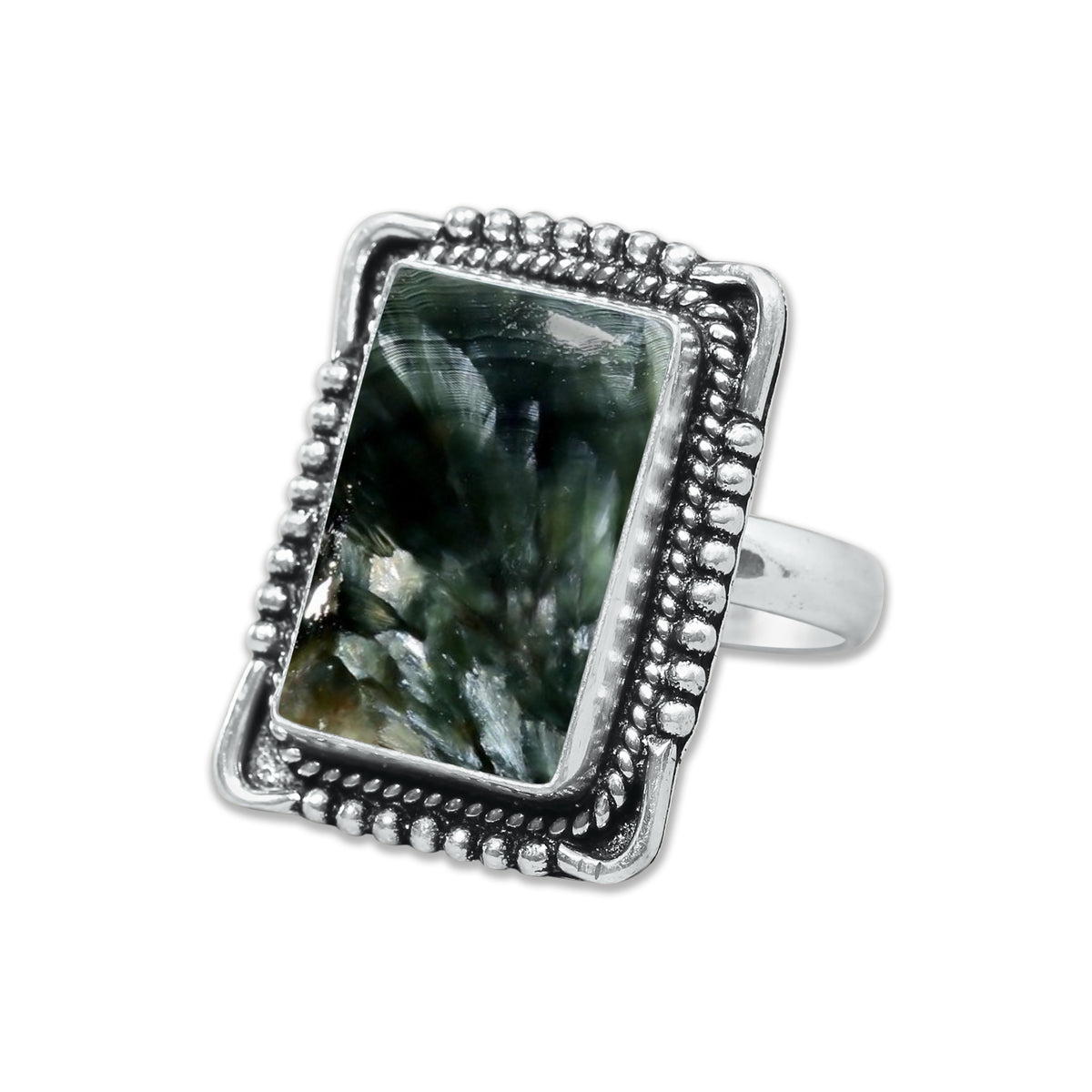 Seraphinite Rings – Handmade, Silver-Plated, Angelic Green Gemstone (Made to Order)