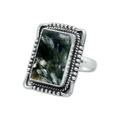 Seraphinite Rings – Handmade, Silver-Plated, Angelic Green Gemstone (Made to Order)