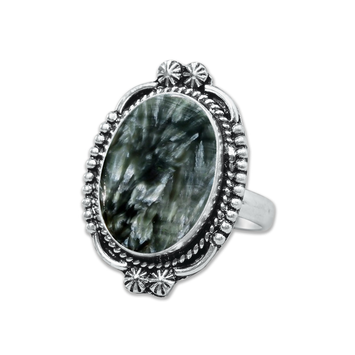 Seraphinite Rings – Handmade, Silver-Plated, Angelic Green Gemstone (Made to Order)