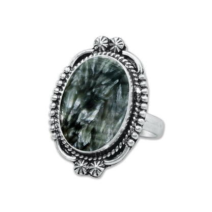 Seraphinite Rings – Handmade, Silver-Plated, Angelic Green Gemstone (Made to Order)