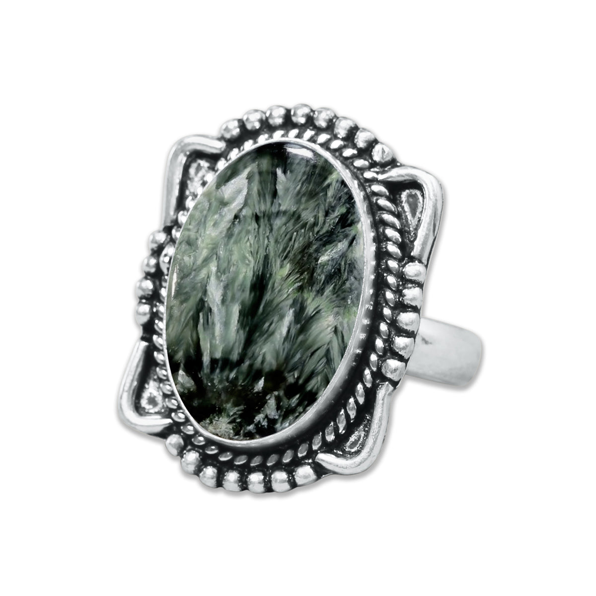 Seraphinite Rings – Handmade, Silver-Plated, Angelic Green Gemstone (Made to Order)
