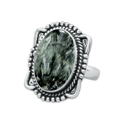 Seraphinite Rings – Handmade, Silver-Plated, Angelic Green Gemstone (Made to Order)