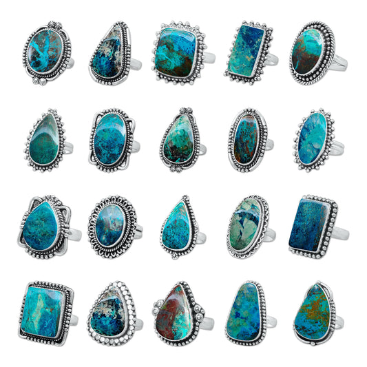 Chrysocolla Rings – Handmade, Silver-Plated, Premium Blue Shade (US Sizes 6–10)