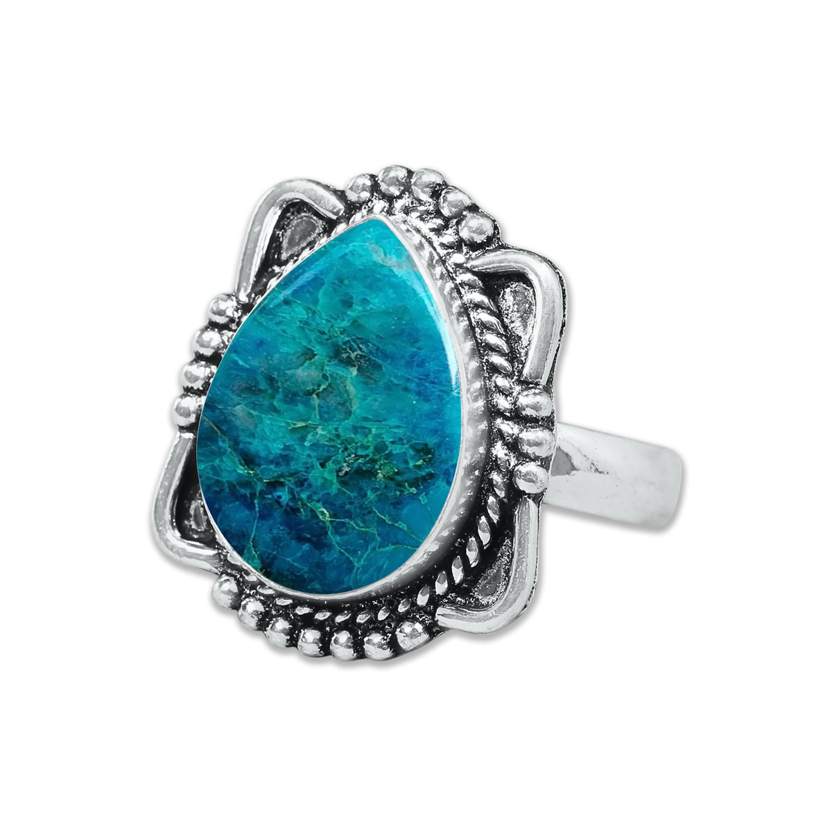 Chrysocolla Rings – Silver-Plated, Handmade, Premium Blue Shade (US Sizes 6–10, Non-Adjustable) | Wholesale