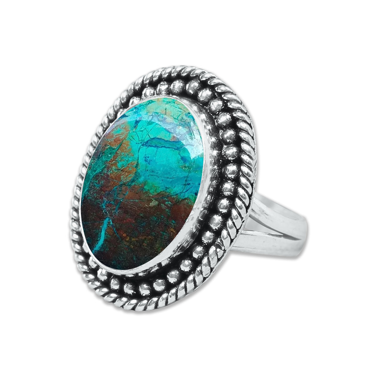Chrysocolla Rings – Silver-Plated, Handmade, Premium Blue Shade (US Sizes 6–10, Non-Adjustable) | Wholesale