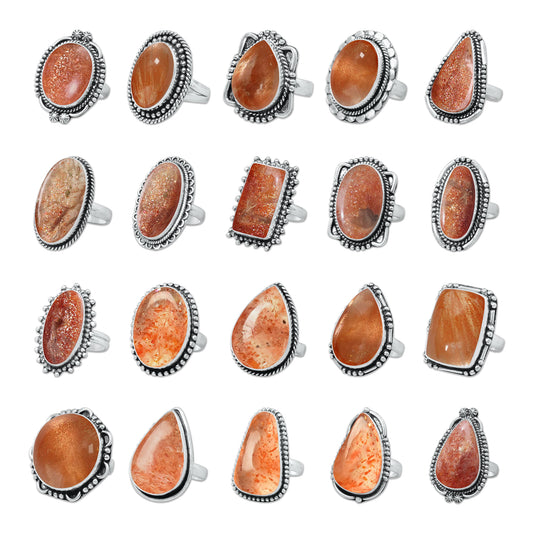 Natural Sunstone Rings – Handmade, Silver-Plated, Boho (Made to Order)