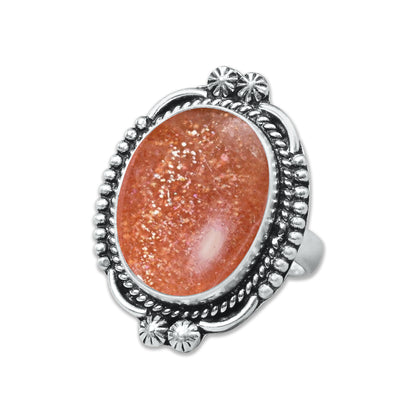 Natural Sunstone Rings – Handmade, Silver-Plated, Boho (Made to Order)