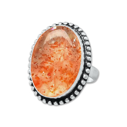 Natural Sunstone Rings – Handmade, Silver-Plated, Boho (Made to Order)