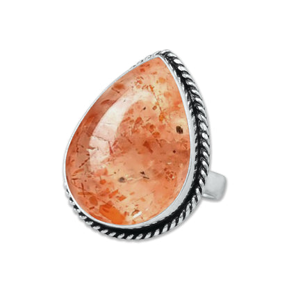 Natural Sunstone Rings – Handmade, Silver-Plated, Boho (Made to Order)