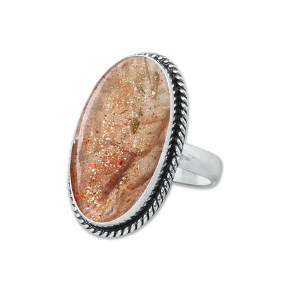 Natural Sunstone Rings – Handmade, Silver-Plated, Boho (Made to Order)