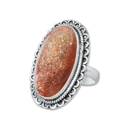 Natural Sunstone Rings – Handmade, Silver-Plated, Boho (Made to Order)