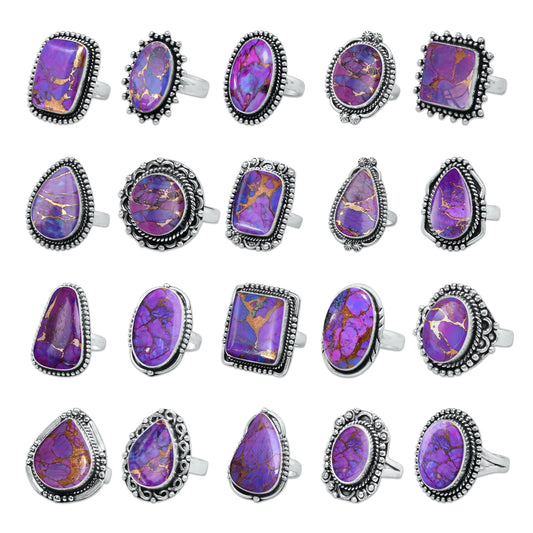 Purple Copper Turquoise Rings – Handmade, Silver-Plated, Boho (Made to Order)