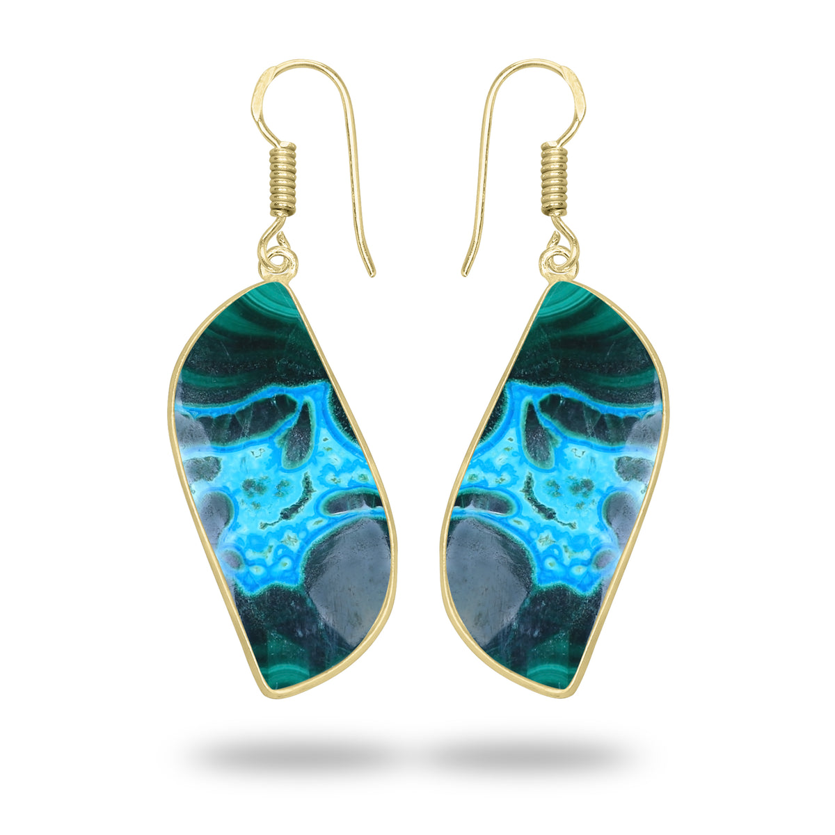 Azurite Malachite Earrings – 18K Gold-Plated Bezel, Handmade Minimal Design | Made to Order
