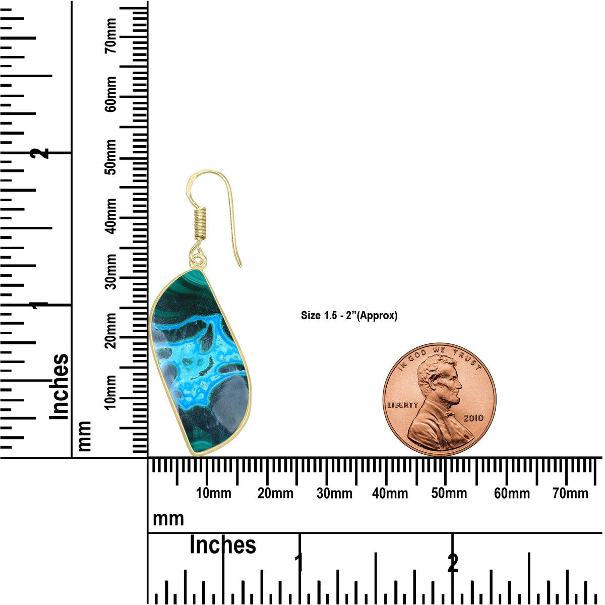 Azurite Malachite Earrings – 18K Gold-Plated Bezel, Handmade Minimal Design | Made to Order
