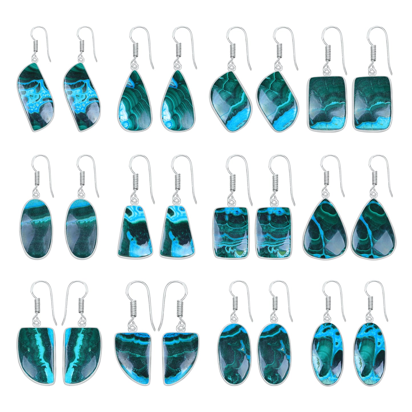 Azurite Malachite Earrings – Minimalist, Silver-Plated | Wholesale Handmade Jewelry