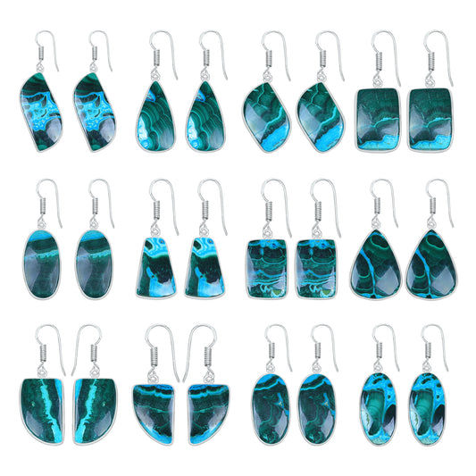 Azurite Malachite Earrings – Minimalist, Silver-Plated | Wholesale Handmade Jewelry