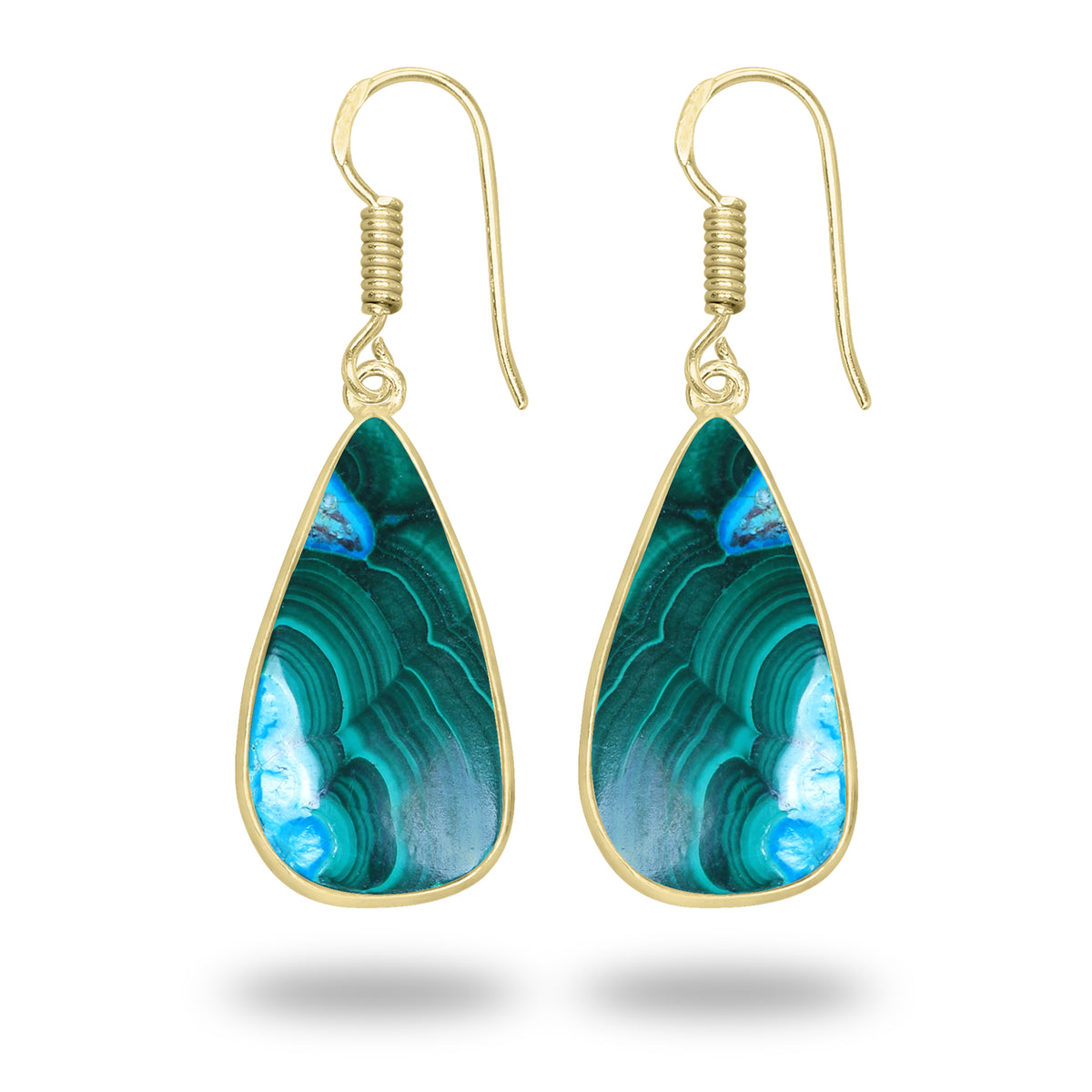 Azurite Malachite Earrings – 18K Gold-Plated Bezel, Handmade Minimal Design | Made to Order