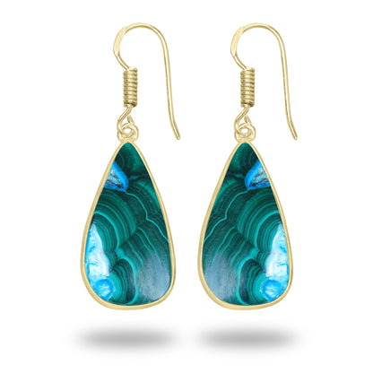 Azurite Malachite Earrings – 18K Gold-Plated Bezel, Handmade Minimal Design | Made to Order
