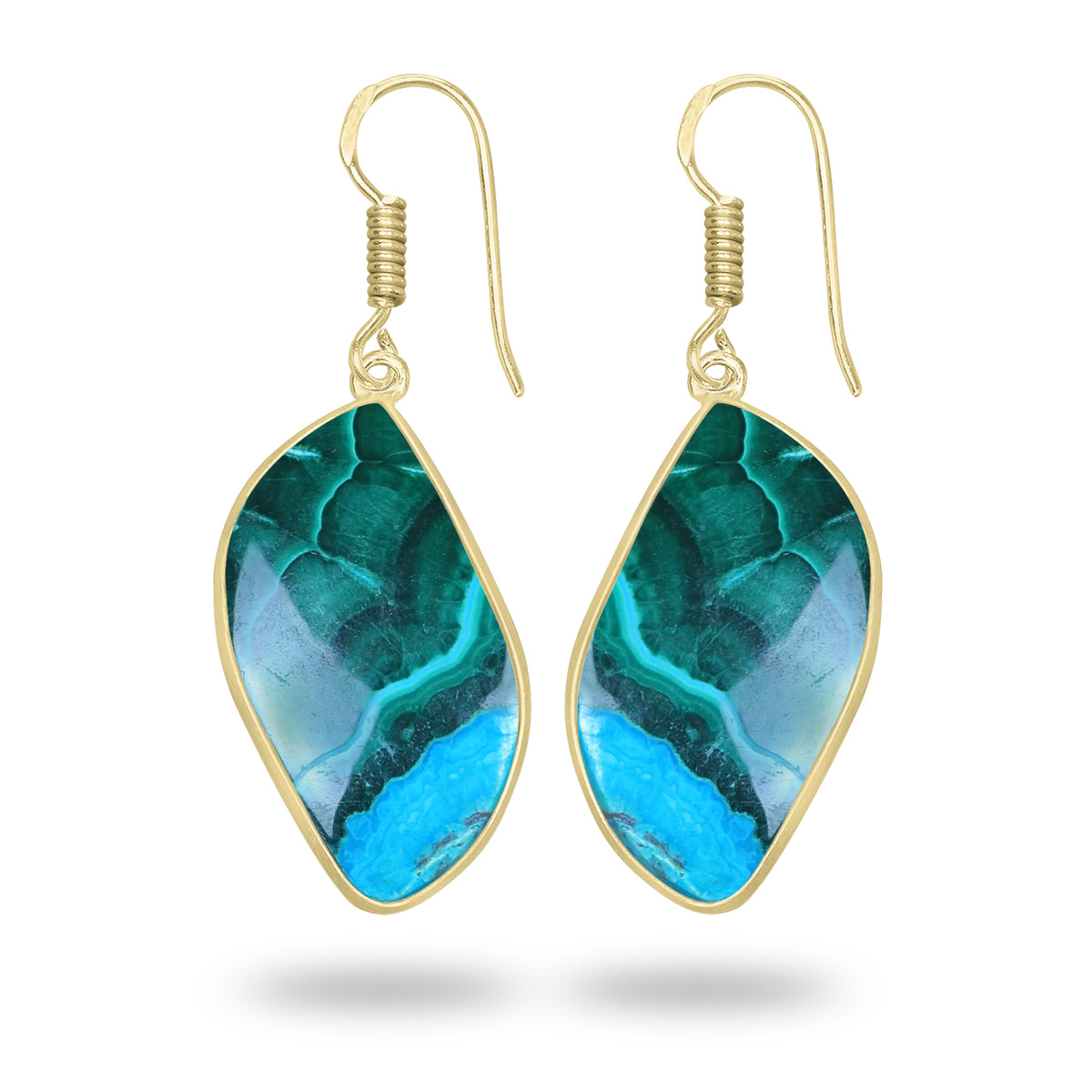 Azurite Malachite Earrings – 18K Gold-Plated Bezel, Handmade Minimal Design | Made to Order