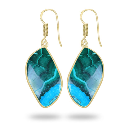 Azurite Malachite Earrings – 18K Gold-Plated Bezel, Handmade Minimal Design | Made to Order