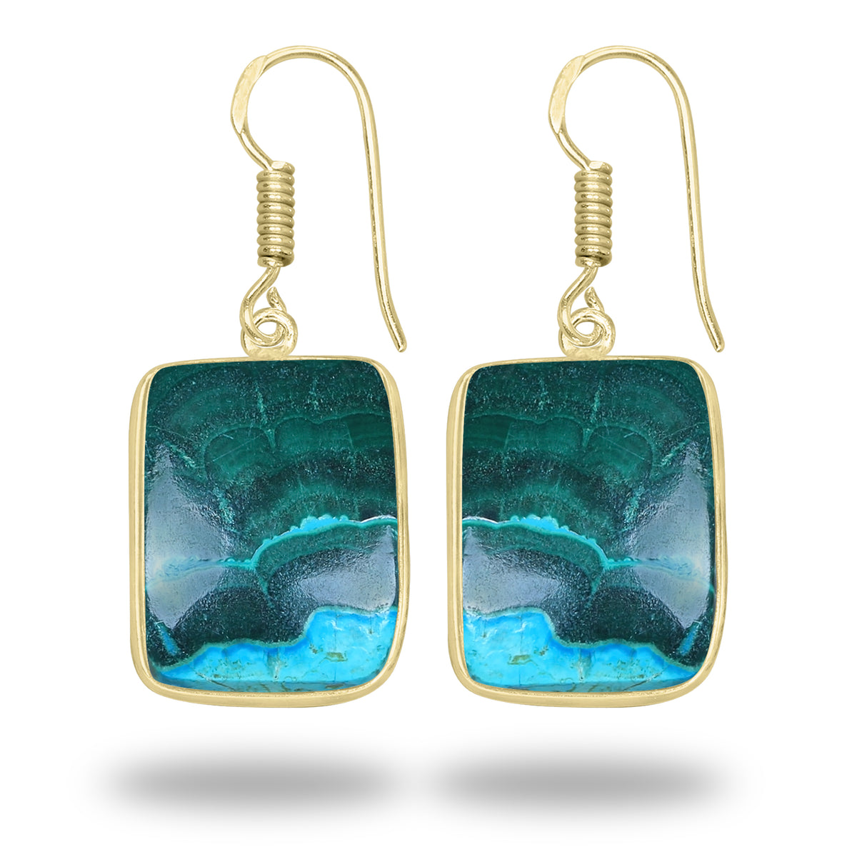 Azurite Malachite Earrings – 18K Gold-Plated Bezel, Handmade Minimal Design | Made to Order