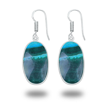 Azurite Malachite Earrings – Minimalist, Silver-Plated | Wholesale Handmade Jewelry