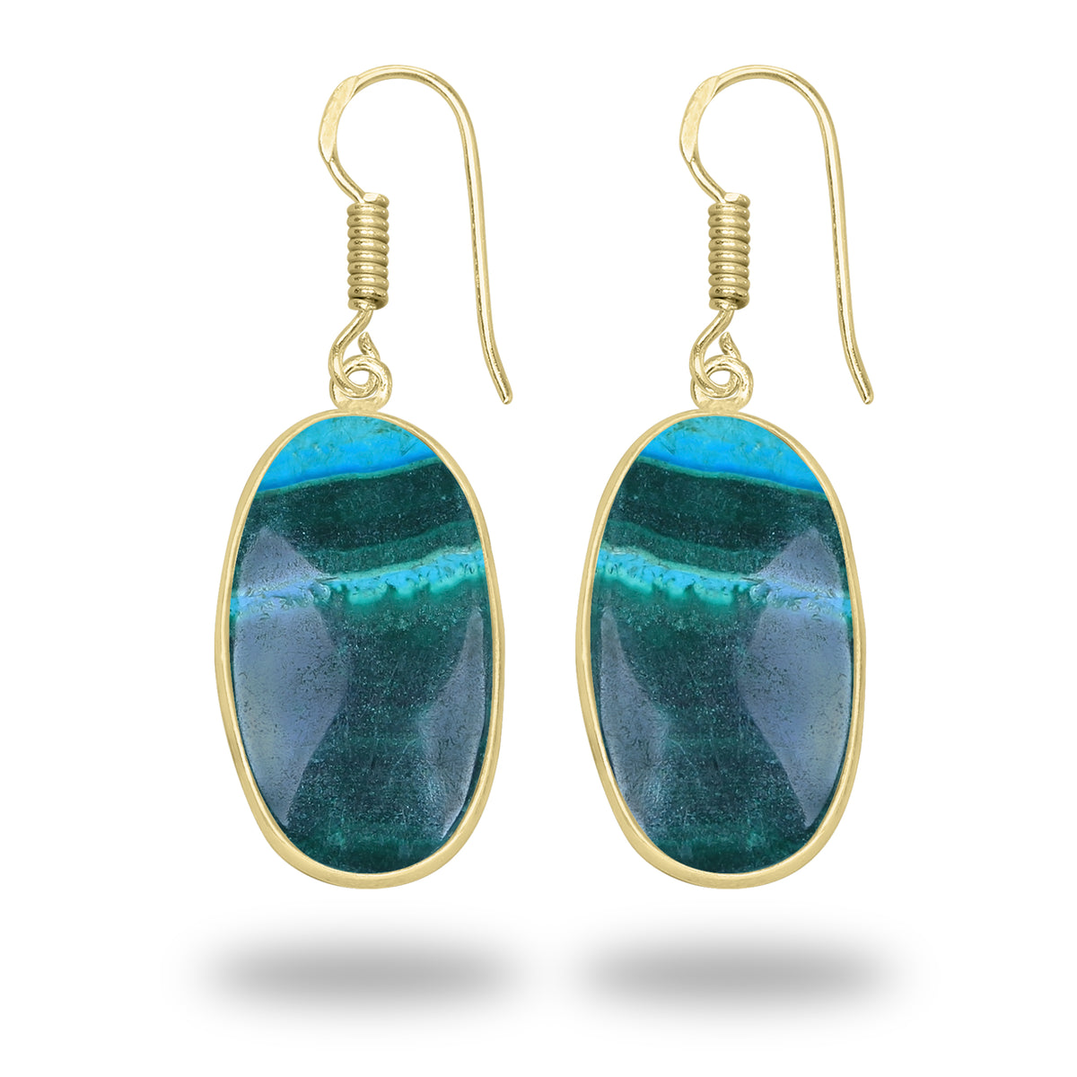 Azurite Malachite Earrings – 18K Gold-Plated Bezel, Handmade Minimal Design | Made to Order