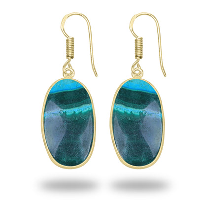 Azurite Malachite Earrings – 18K Gold-Plated Bezel, Handmade Minimal Design | Made to Order