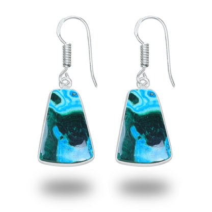 Azurite Malachite Earrings – Minimalist, Silver-Plated | Wholesale Handmade Jewelry