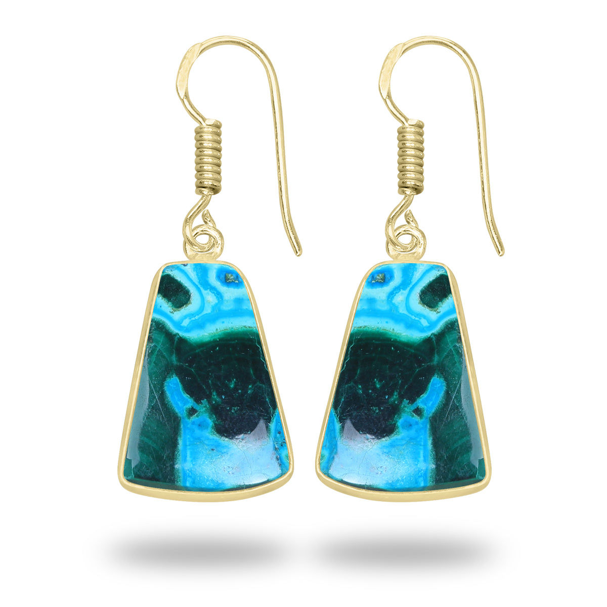 Azurite Malachite Earrings – 18K Gold-Plated Bezel, Handmade Minimal Design | Made to Order