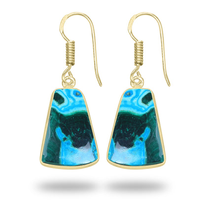 Azurite Malachite Earrings – 18K Gold-Plated Bezel, Handmade Minimal Design | Made to Order