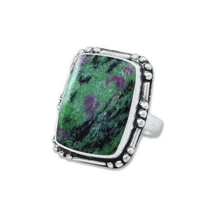 Ruby in Zoisite Rings – Handmade, Silver-Plated, Designer  (Made to Order)