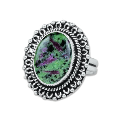 Ruby in Zoisite Rings – Handmade, Silver-Plated, Designer  (Made to Order)