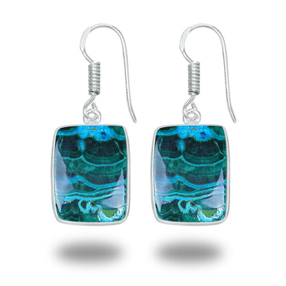 Azurite Malachite Earrings – Minimalist, Silver-Plated | Wholesale Handmade Jewelry