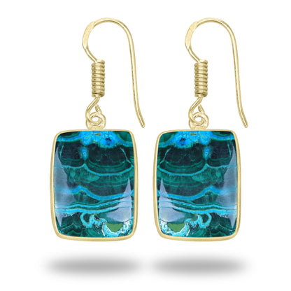 Azurite Malachite Earrings – 18K Gold-Plated Bezel, Handmade Minimal Design | Made to Order