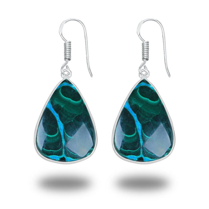 Azurite Malachite Earrings – Minimalist, Silver-Plated | Wholesale Handmade Jewelry