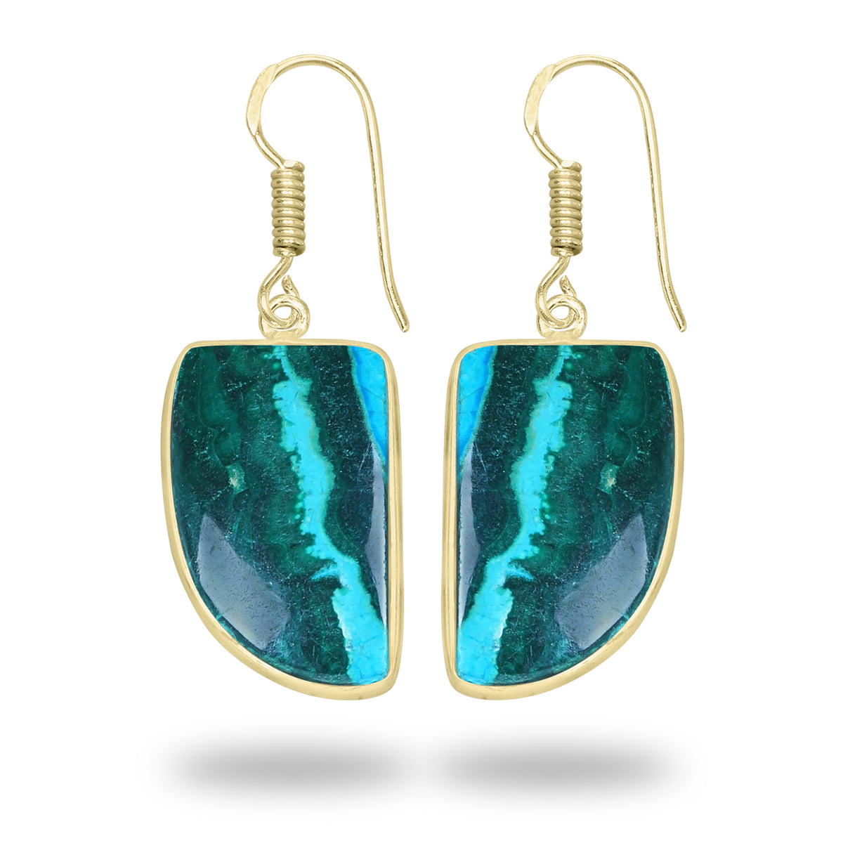 Azurite Malachite Earrings – 18K Gold-Plated Bezel, Handmade Minimal Design | Made to Order
