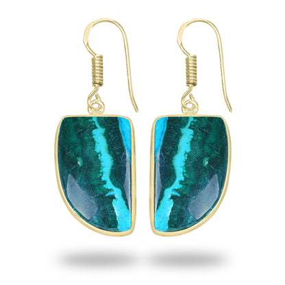Azurite Malachite Earrings – 18K Gold-Plated Bezel, Handmade Minimal Design | Made to Order
