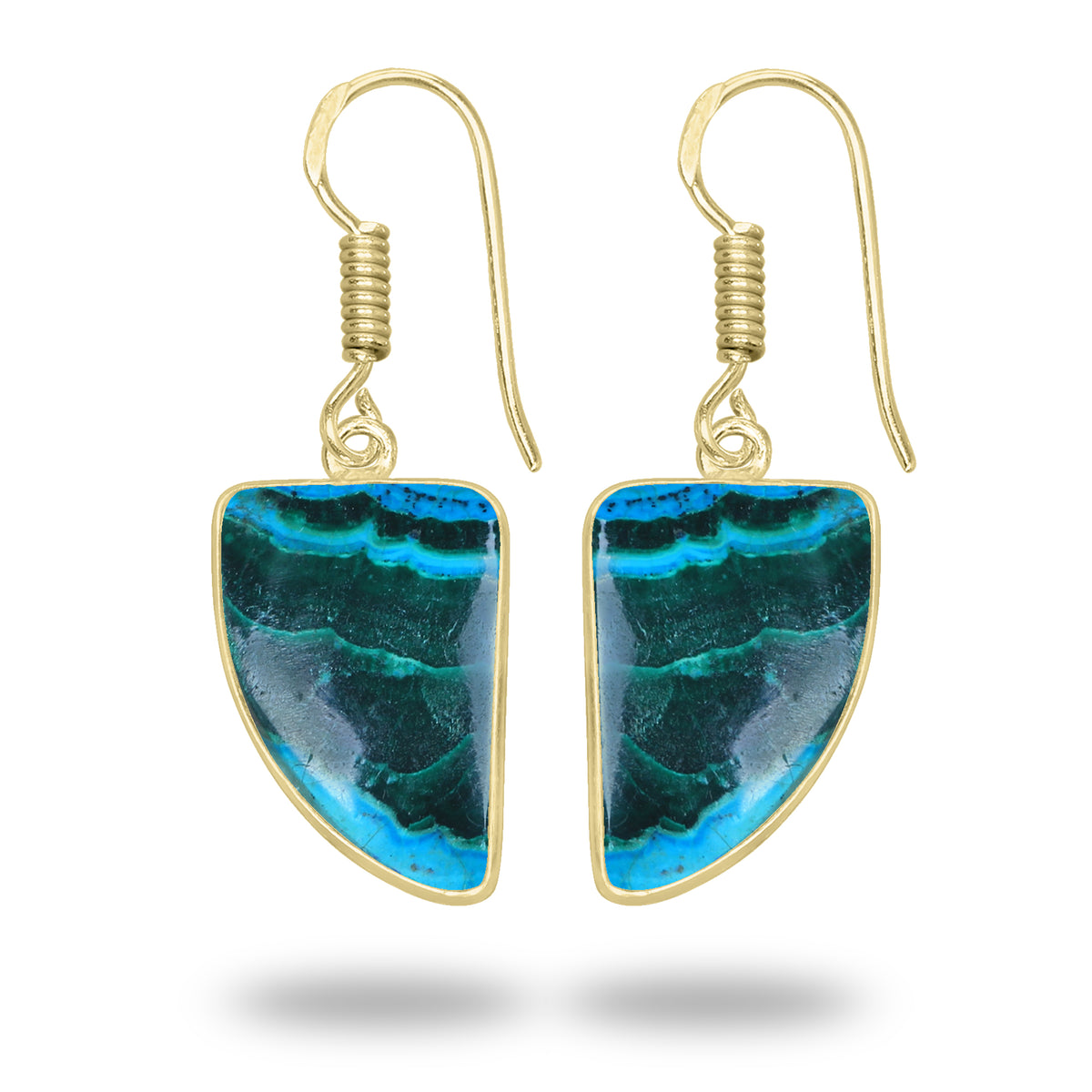 Azurite Malachite Earrings – 18K Gold-Plated Bezel, Handmade Minimal Design | Made to Order