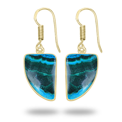 Azurite Malachite Earrings – 18K Gold-Plated Bezel, Handmade Minimal Design | Made to Order