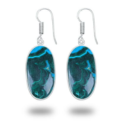 Azurite Malachite Earrings – Minimalist, Silver-Plated | Wholesale Handmade Jewelry