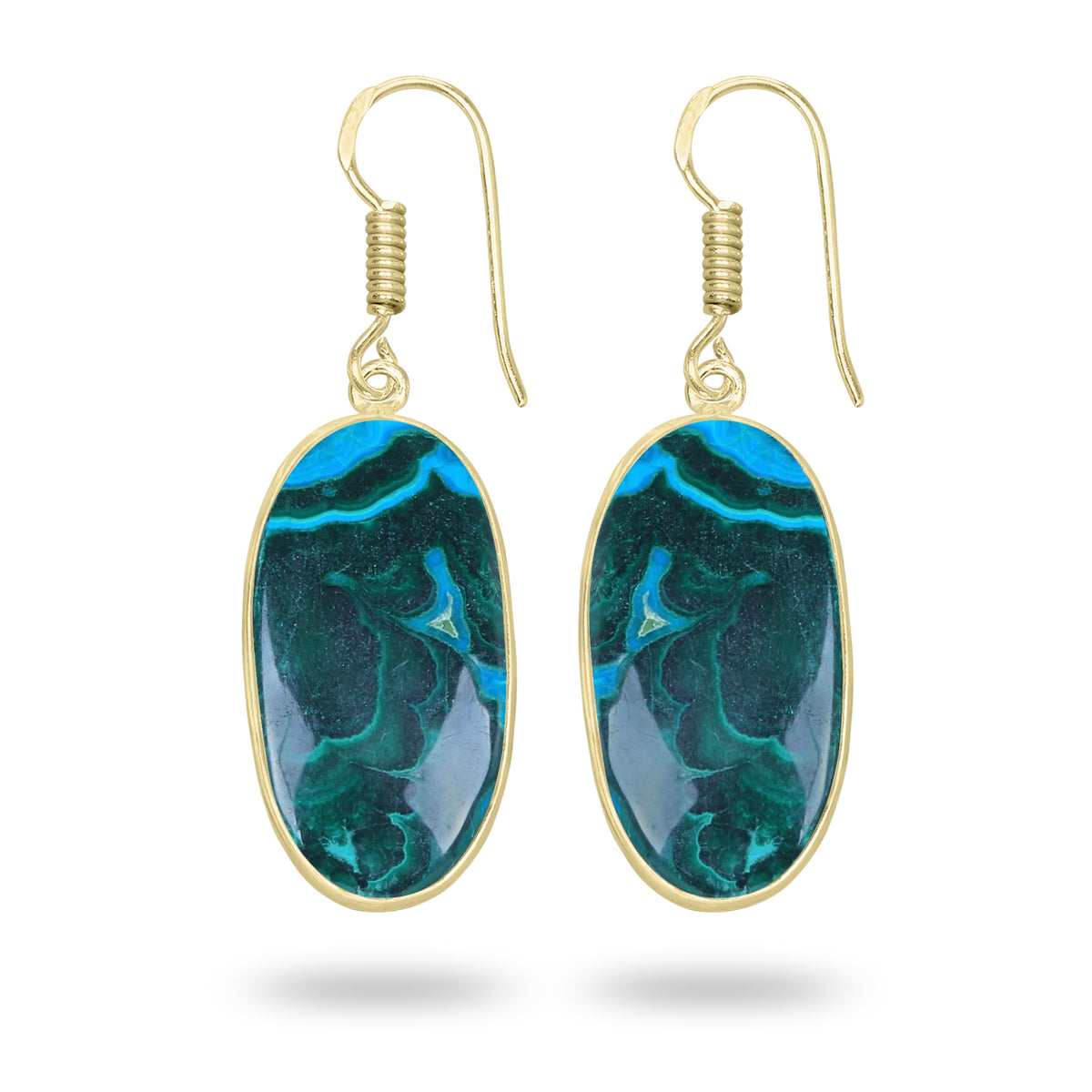 Azurite Malachite Earrings – 18K Gold-Plated Bezel, Handmade Minimal Design | Made to Order