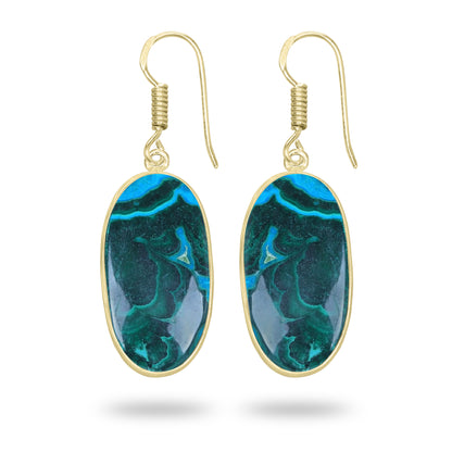 Azurite Malachite Earrings – 18K Gold-Plated Bezel, Handmade Minimal Design | Made to Order