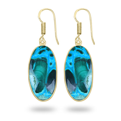 Azurite Malachite Earrings – 18K Gold-Plated Bezel, Handmade Minimal Design | Made to Order