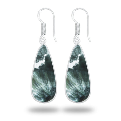 Seraphinite Earrings – Minimalist Bezel Design, Silver-Plated, Handmade (Made to Order)