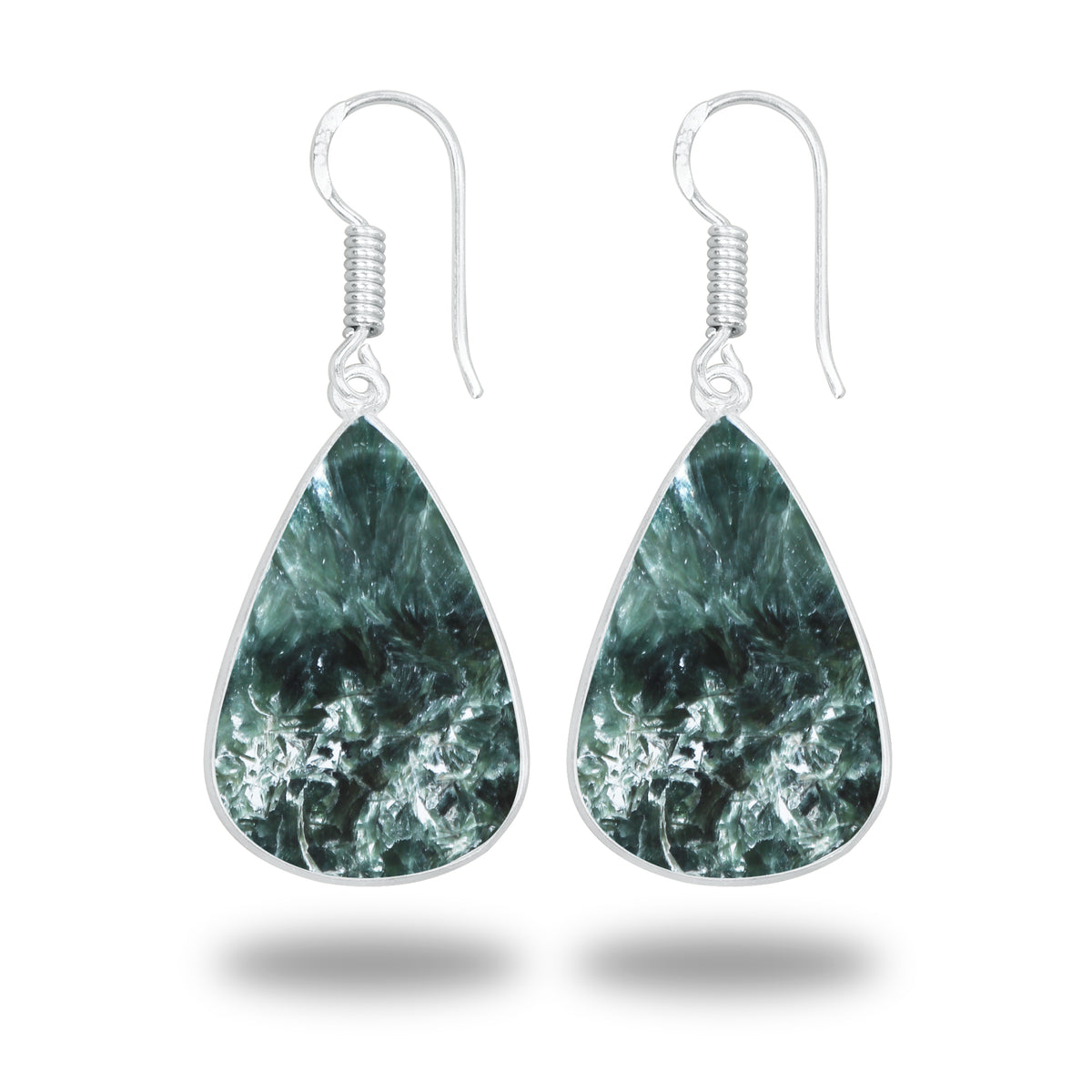 Seraphinite Earrings – Minimalist Bezel Design, Silver-Plated, Handmade (Made to Order)