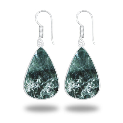 Seraphinite Earrings – Minimalist Bezel Design, Silver-Plated, Handmade (Made to Order)
