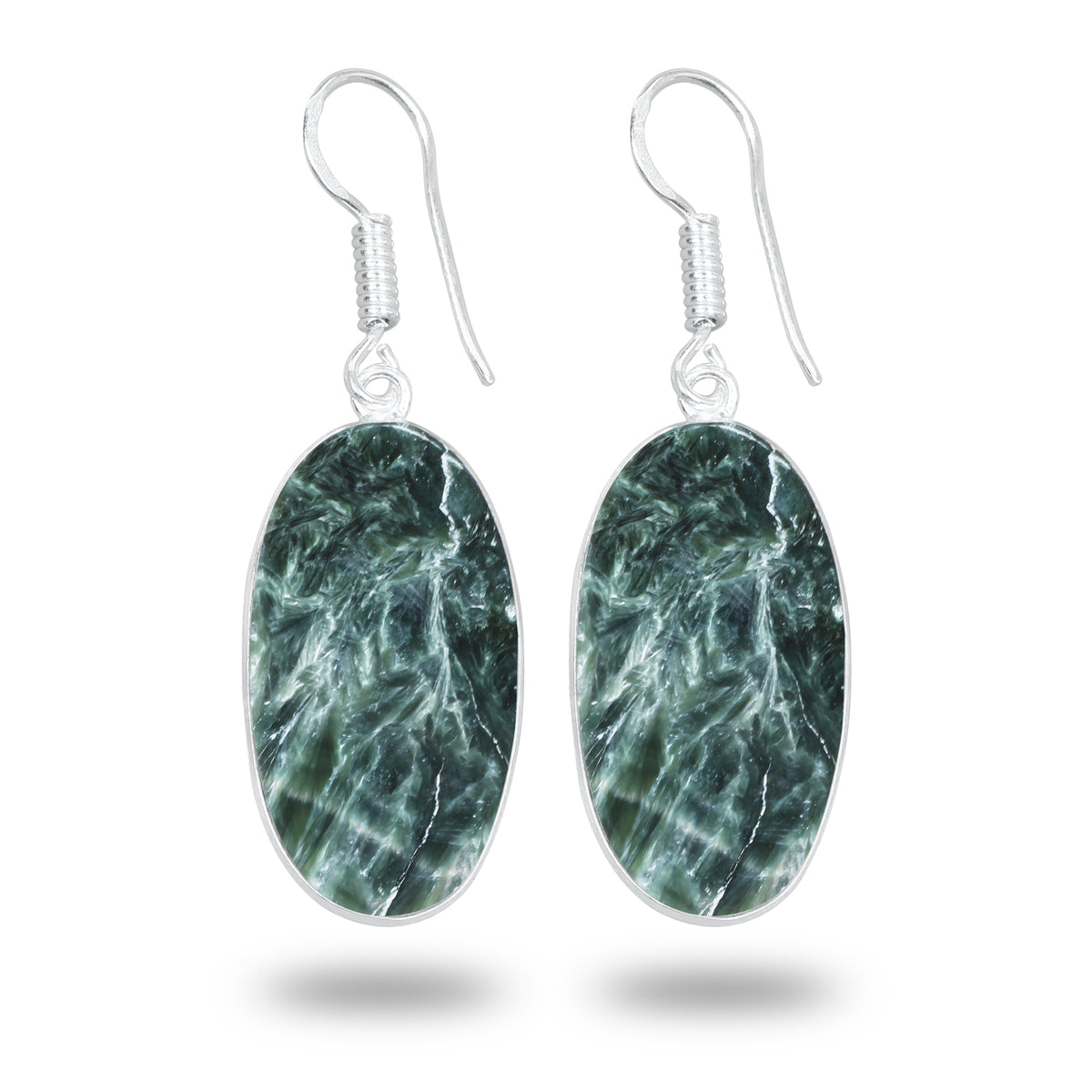 Seraphinite Earrings – Minimalist Bezel Design, Silver-Plated, Handmade (Made to Order)