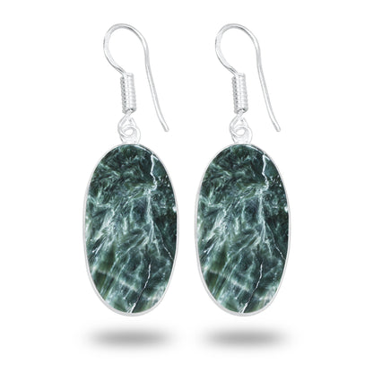 Seraphinite Earrings – Minimalist Bezel Design, Silver-Plated, Handmade (Made to Order)
