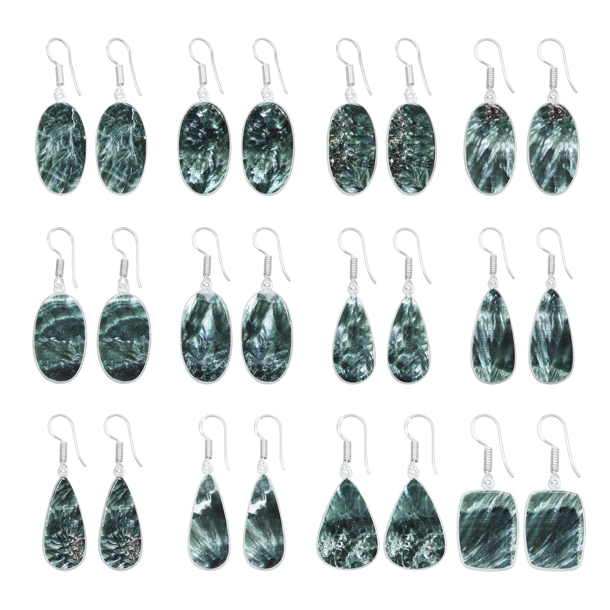 Seraphinite Earrings – Minimalist Bezel Design, Silver-Plated, Handmade (Made to Order)